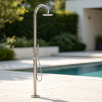 Colonne de douche extérieure LANO en acier inoxydable de haute qualité avec double poignée et jet de pluie pour piscine