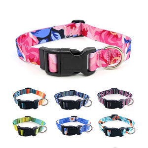 Adjustable Floral <b>Dog</b> <b>Collar</b> with Black Buckle and Metal Ring Polyester Material All Seasons Fashion Style - Product Image 2
