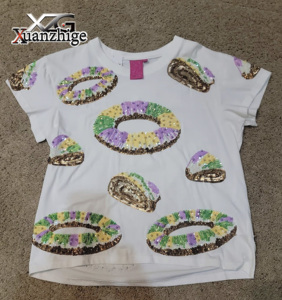 T-Shirt <span class=keywords><strong>con</strong></span> <span class=keywords><strong>Paillettes</strong></span> Personalizzata di Alta Qualità, Ecologica, <span class=keywords><strong>con</strong></span> Logo, T-Shirt Decorata <span class=keywords><strong>con</strong></span> Perline per Donne, T-Shirt <span class=keywords><strong>con</strong></span> <span class=keywords><strong>Paillettes</strong></span> per Mardi Gras King Cake - Product Image 2