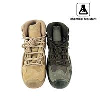 Sepatu Hiking Kulit Sapi Suede Ringan dan Tahan Lama, Lapisan Mesh, Model Tinggi, Sol PU Outdoor, Sepatu Taktis