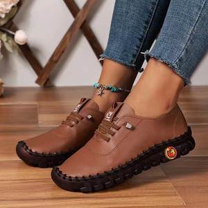 True soft leather single <b>shoes</b> comfortable flat lace-up wide, plump feet, soft <b>soles</b> soft topmiddle-aged plus-size - Product Image 5