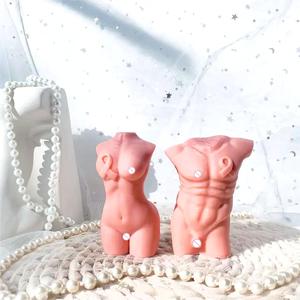 Moule à bougie en silicone DIY 3D en forme de torse féminin rose, courbé, avec double ruban, pour la fabrication de bougies - Product Image 3