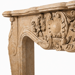 Traditional Marble <b>Fireplace</b> Mantel With Ornate Carving Classic Cream Beige Marble Stone Indoor Wood Burning Hearth For Dining R - Product Image 3
