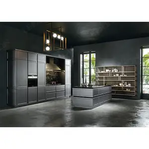 Zeitgenössische Lachs-Kultisolierung Pvc-Küchen Designs moderne Luxus-Küchenmöbel Küche Schanzhütte Küchenmöbel