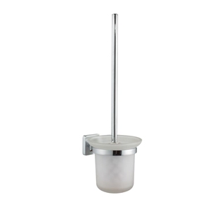 Support mural moderne en alliage de zinc finition chromée pour <span class=keywords><strong>brosse</strong></span> de toilette en verre dépoli - Outil de nettoyage pour salle de bain d'hôtel - Antirouille et durable - Product Image 4