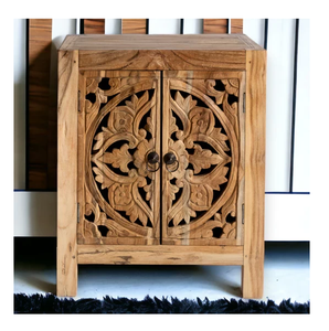 Table de chevet en bois de manguier massif Brock de qualité supérieure, structure robuste et durable pour le rangement dans la chambre, intérieurs modernes, sculptée à la main - Product Image 2