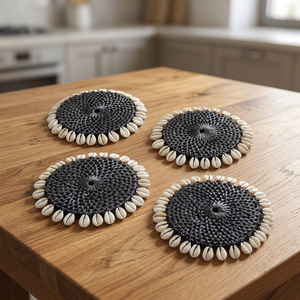 Sous-verres en rotin naturel faits à la main, écologiques, coquilles décoratives, design moderne, vaisselle de cuisine et décoration intérieure, Vietnam Noir DHT - Product Image 3