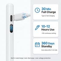 Stylet iPad à charge rapide Type-C, affichage LED de la puissance, autonomie 10-12h, rejet de la paume, fonction d'inclinaison, unibody en aluminium, 8 couleurs