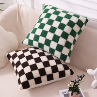 Housse de coussin décorative à carreaux, en fausse fourrure super douce, pour canapé, salon, chambre à coucher