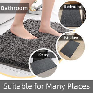 Ensemble de salle de bain 3 pièces en chenille couleur unie, best-seller, <span class=keywords><strong>tapis</strong></span> de sol absorbant et antidérapant, et <span class=keywords><strong>tapis</strong></span> de bain/entrée - Product Image 3