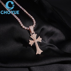 Iced Out Moissanite Cross <b>Pendant</b> Necklace 18K <b>Gold</b> Plated <b>Solid</b> 925 Silver Hiphop Unisex Charms Fine Jewelry - Product Image 3