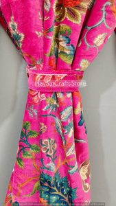 Robe kimono en velours à imprimé floral pour femmes, coupe ample, manches trois quarts, longueur maxi, style enveloppant à nouer, vêtements décontractés pour toutes les saisons - Product Image 4