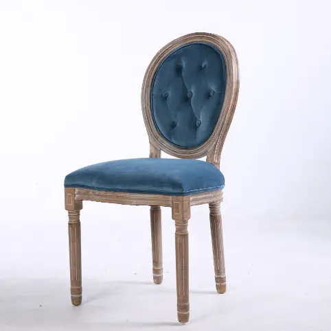 French Louis Design Velvet Fabric Tufted Round Back Dining Chair For Restaurant Furniture