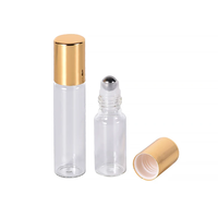 Botol Roll On Silinder Kaca Bening 5ml/10ml Botol Kosmetik Roll On Lapisan Matte Frost Tutup Emas Parfum Kosong Logo Custom