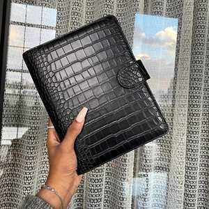 Couverture de carnet A5 en cuir croco noir |   Agenda en cuir PU de qualité supérieure |   Également disponible sans anneaux pour demi-lettre - Product Image 3
