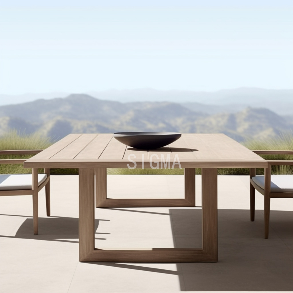 New Arrival All Weather Garden Furniture Set Outdoor Patio Solid Teak Rectangular Wooden Round Dining Table 4 6 8 10 12 Seater