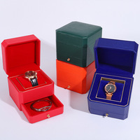 Boîte à montres octogonale à deux niveaux avec couvercle rabattable et tiroir, boîte cadeau pour bijoux, doublure en velours, rangement pour montre et bracelet