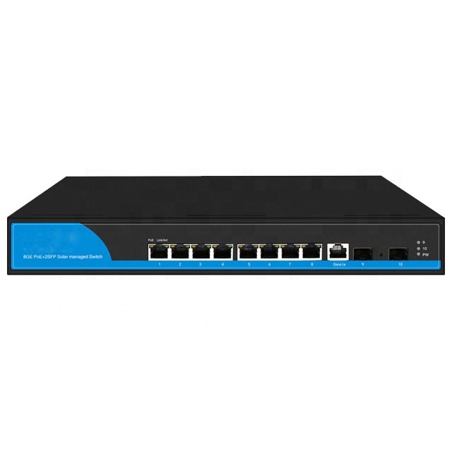 Factory Price 8-Port Managed UPS Switch with 2 Gigabit SFP Charging Discharging PoE Switch 24V/48V Solar Panel Input