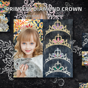 Couronne de princesse pour enfants en alliage métallique plaqué argent, sertie de diamants, nouvelle conception, pour mariage, fiançailles, anniversaire - Product Image 2