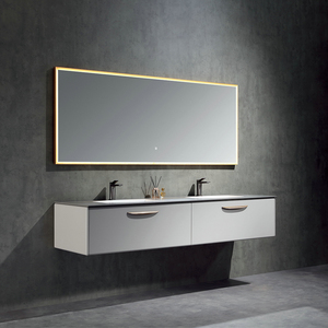 Meuble-lavabo double de luxe 72 pouces au design moderne avec miroir LED suspendu pour hôtel ou villa - Product Image 6
