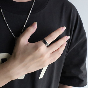 <b>Titanium</b> Steel <b>Ring</b> Geometric Shape Steel Color Men's Jewelry Gift Occasion Channel Setting Inlay - Product Image 1
