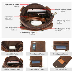 محفظة جلدية صغيرة متقاطعة مع الجسم من جلد المارانت المجنون للرجال من جلد أصلي - Product Image 3