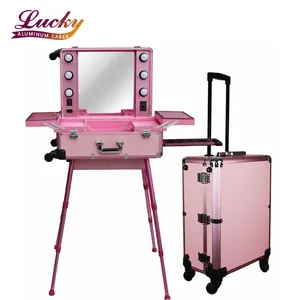 Rosa Pro Studio maquillaje artista maleta Trolley con luz LED ruedas