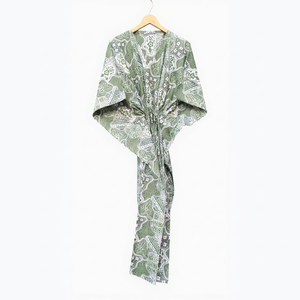 Robe kimono verte à imprimé cachemire pour femme, col en V, manches courtes, longue, pour la plage - Product Image 1