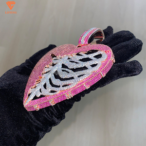 Kustom merah merah muda Moissanite berlian berbentuk hati liontin berlapis emas Vvs Moissanite perhiasan - Product Image 3