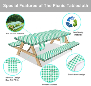 HuiHePicnic Table Cover avec banc couvre 3 pièces ensemble élastique ajusté Rectangle vinyle nappes <span class=keywords><strong>toile</strong></span> <span class=keywords><strong>cirée</strong></span> étanche pour l'<span class=keywords><strong>extérieur</strong></span> - Product Image 3