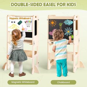 Tour <span class=keywords><strong>d</strong></span>'apprentissage pliable en bois pour enfants, marchepied de cuisine, ensemble convertible 4 en 1, bureau et chaise - Product Image 2