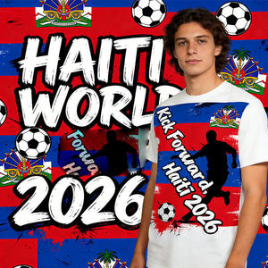 Coupe du Monde de Football 2026 Haïti : Maillot de Supporter Décontracté Sportif en Polyester 100% avec Logo Personnalisé HAITI, Coupe Ample - Product Image 2