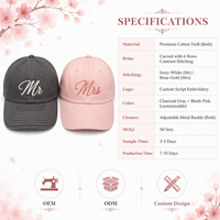 Casquette de baseball formelle en sergé de coton personnalisée OEM pour mariage, avec impression en relief de la lettre BRIDE, pour la fête nuptiale, 6 panneaux, visière incurvée, vente en gros