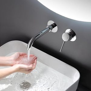 Robinet <span class=keywords><strong>mitigeur</strong></span> mural pour lavabo ou baignoire avec corps en acier inoxydable 304 dissimulé, robinet <span class=keywords><strong>mitigeur</strong></span> de lavabo à 2 trous pour salle de bain - Product Image 1