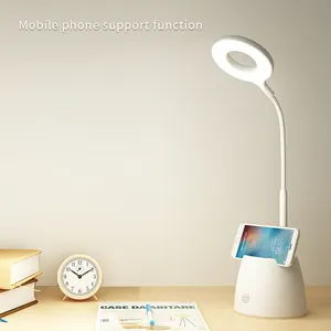 מחקר קריאת עט מחזיק שולחן Led אור מגע בקרת Dimmable USB סוללה מופעל מנורת שולחן עם טלפון בעל