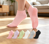 Chaussettes de yoga antidérapantes de qualité supérieure, lot multicolore de 6 paires, chaussettes antidérapantes pour l'hôpital, le yoga, l'entraînement, haute densité 200N