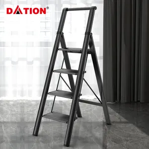 High Quality Home Easy To Store 4-Step Aluminum Portable Folding Light Weight Duty Step Ladder Black Color