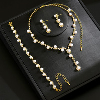 Ensemble collier et boucles d'oreilles classiques plaqué rhodium avec perles, accessoires de soirée élégants pour femme, best-seller 2025