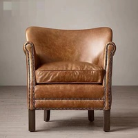Amerikanischer Retro-Luxus-Loungesessel im Landhausstil mit hoher Rückenlehne, Echtleder und Massivholzrahmen, neigbar