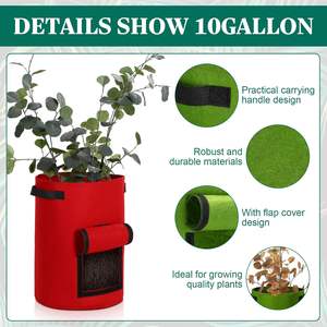 Sacs de culture pour pommes de terre de 5 à 40 gallons avec couvercles rabattables, en tissu feutre PP avec fenêtre en tissu, pour la récolte de patates douces, pots, jardinières, seaux à plantes - Product Image 4