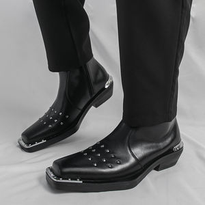 Bottes Chelsea tendance pour hommes, à bout carré et embout renforcé, rehaussantes, en cuir, à enfiler, pour la saison automne-hiver - Product Image 3