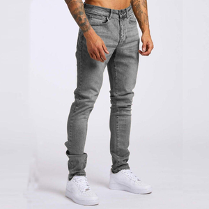 Jean slim élégant pour homme en denim extensible, taille mi-haute, couleur unie délavée, coupe crayon, pour soirée et tenue décontractée - Product Image 3