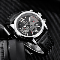 Benyar Montre-Bracelet Homme Chronographe Calendrier Sport Montre Homme Marque de Luxe Cuir Véritable Bleu Horloge Mâle 5171