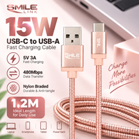 Câble USB 2.0 de 1,2 m 5V3A à charge rapide avec revêtement en nylon et embout métallique or rose pour iPhone/ordinateur et batterie externe