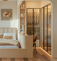Petite table de salle à manger en bois moderne avec îlot central, finition stratifiée et verre, armoires de cuisine personnalisées pour appartements individuels locatifs