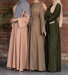 Abaya迪拜土耳其穆斯林时装长袖马克西长袍穆斯林加尺寸伊斯兰服装女装