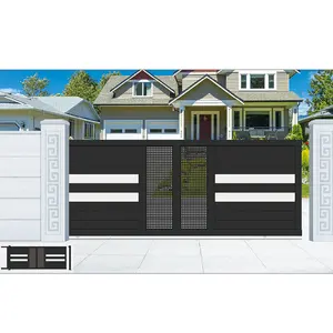 JHR Gates Remote Control Main Wall Design Automated Sliding Gate System For House Aluminium Metal Modern Automatic Barrier Gate