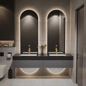 <span class=keywords><strong>Bagno</strong></span> di Design Personalizzato di Alta Gamma, Lussuoso, <span class=keywords><strong>in</strong></span> <span class=keywords><strong>Legno</strong></span> di Gomma, <span class=keywords><strong>Moderno</strong></span>, con Lavabo Integrato a Parete, Doppio Specchio, Nero - Product Image 3