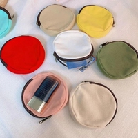 Dompet Koin Bundar Warna Polos Wanita Mini Kanvas Pemegang Kartu Dompet Kecil Kantong Tas Penyimpanan Harian Perempuan Warna Permen Dompet Clutch