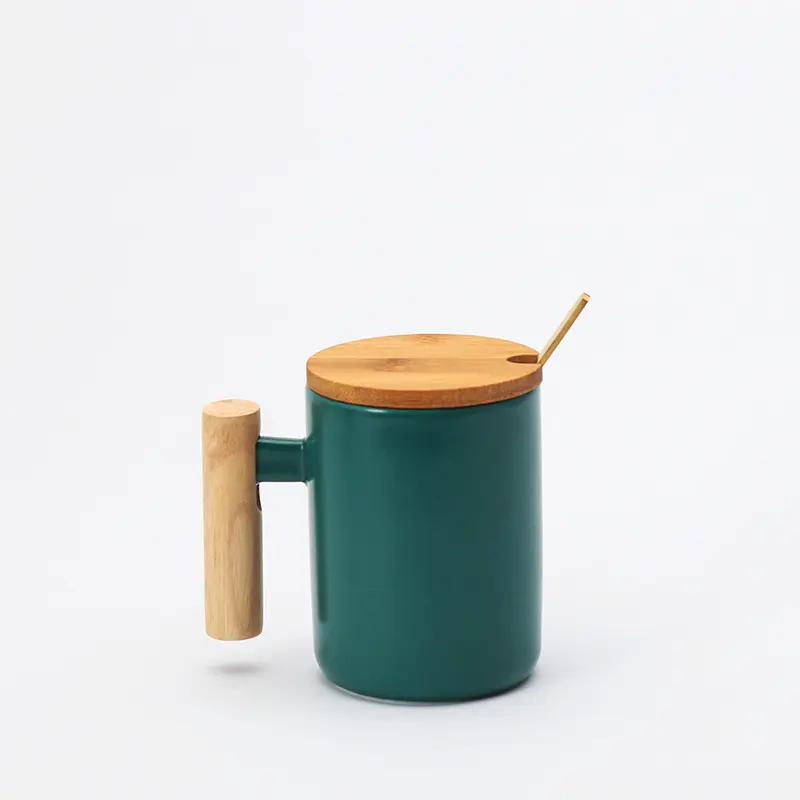 Ceramic Mug With Bamboo Lid Wooden Handle Sublimation Mug Blank White Ceramic Mugs Art Coffee Ceramic Cups